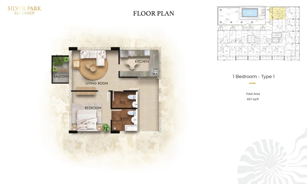 1 Bedroom floor plan 1